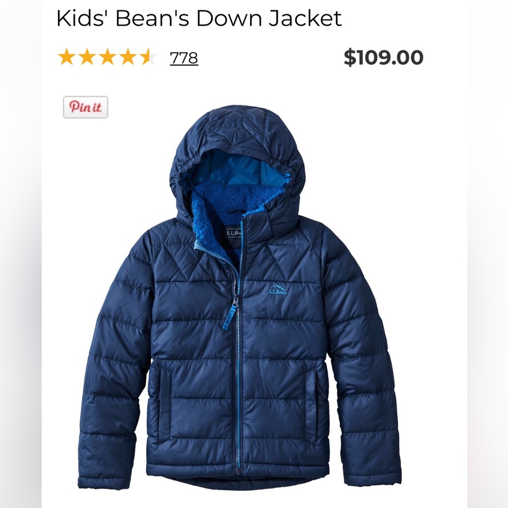 Kids L.L.bean down jacket size 6x/7